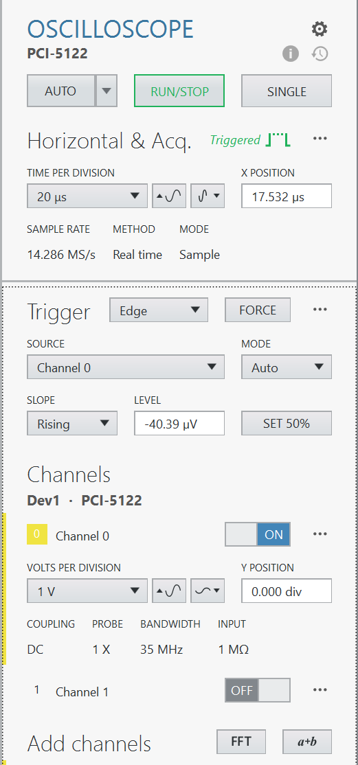 Screenshot of InstrumentStudio showing Dev1-PCI-5122